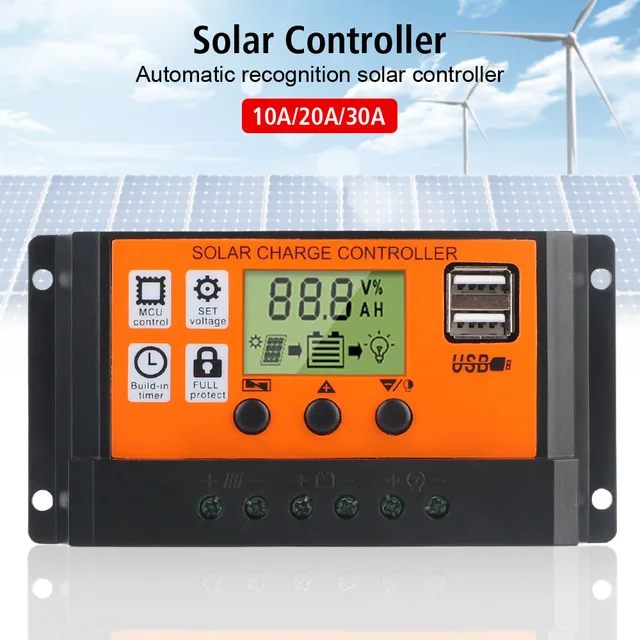 Minuterie intégrée avec écran coloré, accessoire d'affichage LCD 10A 20A 30A 12V 24V, reconnaissance automatique du contrôleur solaire, régulateur PV 1