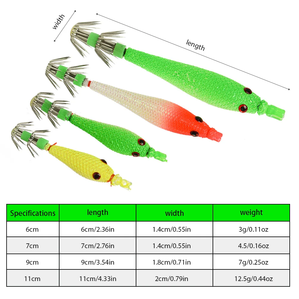 Luminous Squid Fishing Bait Set with Stainless Steel Hooks (5-Pack)