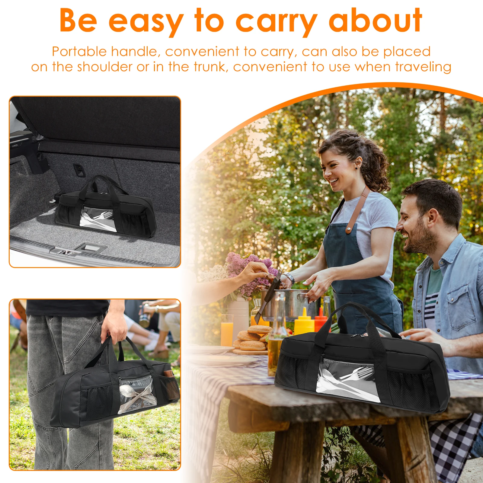Grill Tool Storage Bag Oxford Cloth Large Capacity Portable BBQ Tool Storage Bag with Pockets and Handles for Outdoor Grilling