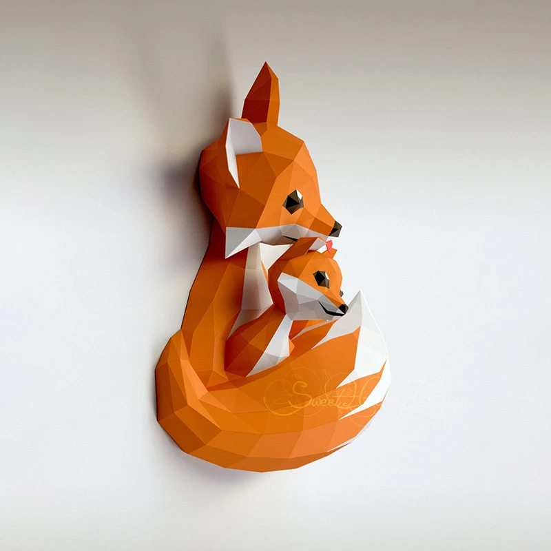 60cm Fox Mother And Baby 3D Paper Model Paper Jigsaw Puzzle for Home Decor
