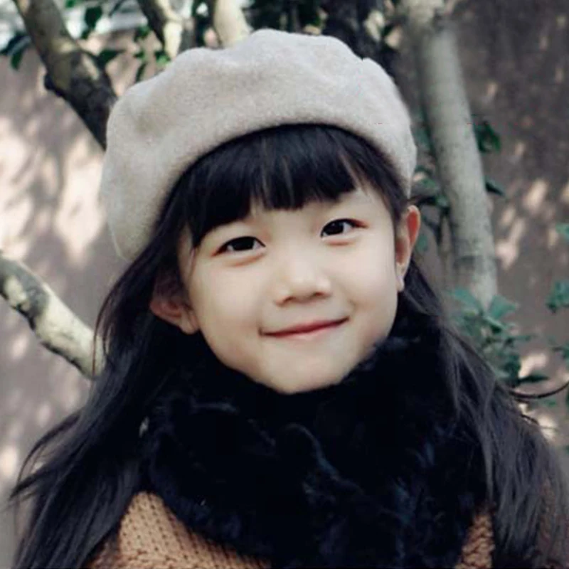 Warm Wool Plain Beret For Baby Kids Girls Beret Beanie Hat Winter Classic Elegant Solid Retro Children's Hat Props Photography children beret