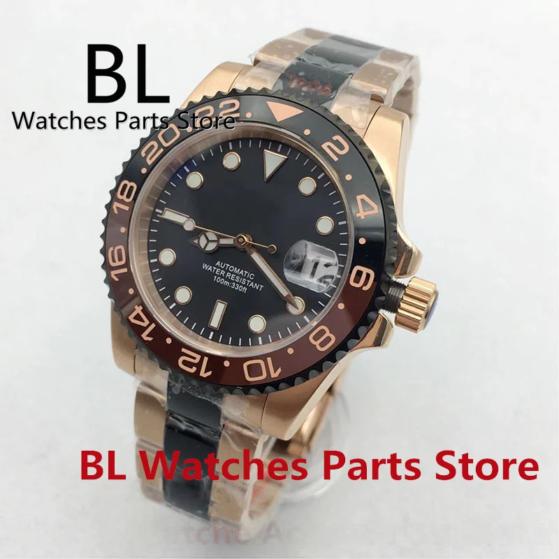 

BLIGER NH35 Automatic Watch For Men 40mm Two-tone Rose Gold Case Stainless Steel Sapphire Glass Oyster Bracelet Black Dial Date