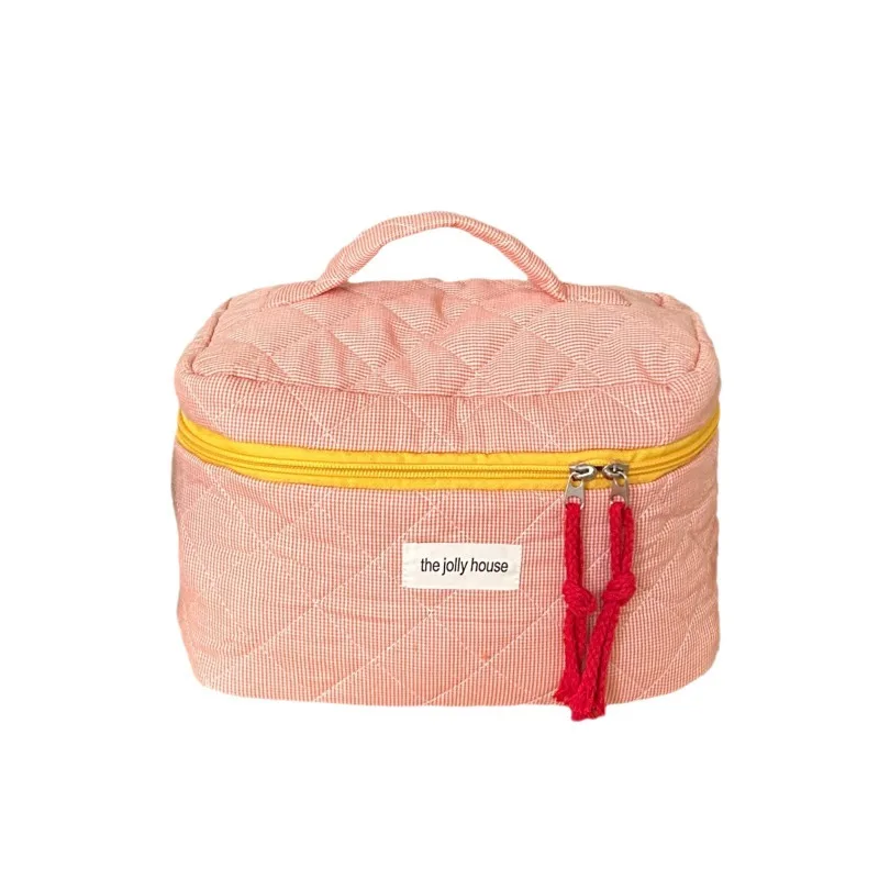 Ladies' Color Blocking Checkered Makeup Bag Women's Ins Large Capacity Makeup Brush Storage Bag 5
