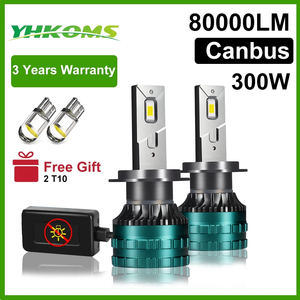 YHKOMS LED Headlight Bulb, 300W Canbus H1 H4 H7 H8 H9 H11 H13 H16 5202 9005 9006 9007 HB3 HB4 880 881 12V Fog Light