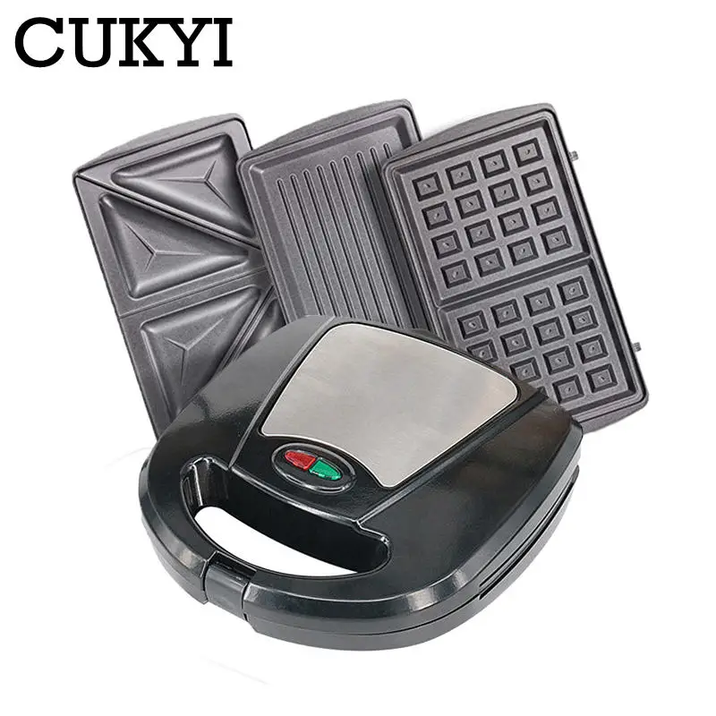 Multifunctional 3 in 1 Waffle Sandwich Panini Baking Machine Household Breakfast Maker With Non-stick Grilling Plate 110V 220V