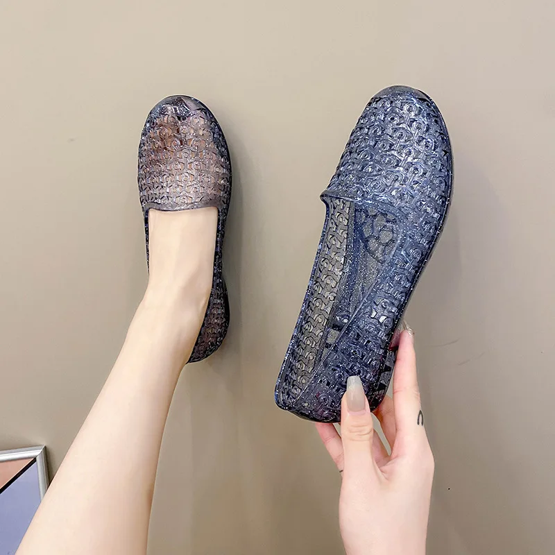 XIHAHA 2023 Fashion Beach Flat Woman Porous Shoes Girl Crystal