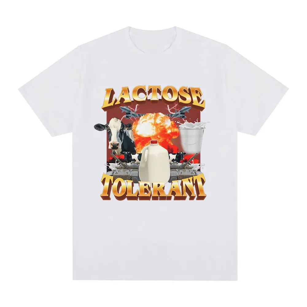 Lactose Tolerant Graphic Print T-Shirt Men's Vintage Fashion Short Sleeve T-shirts 100% Cotton Casual Cozy Oversized T Shirts 5