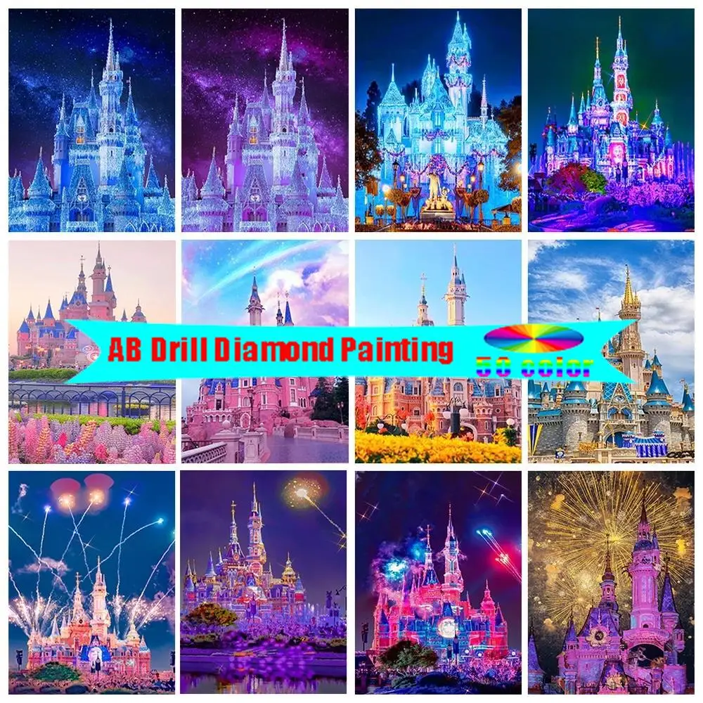 

Disney 5D DIY AB Diamond Painting Princess Castle Cross Stitch Kit Inlaid Diamond Embroidery Mosaic Home Decoration Painting