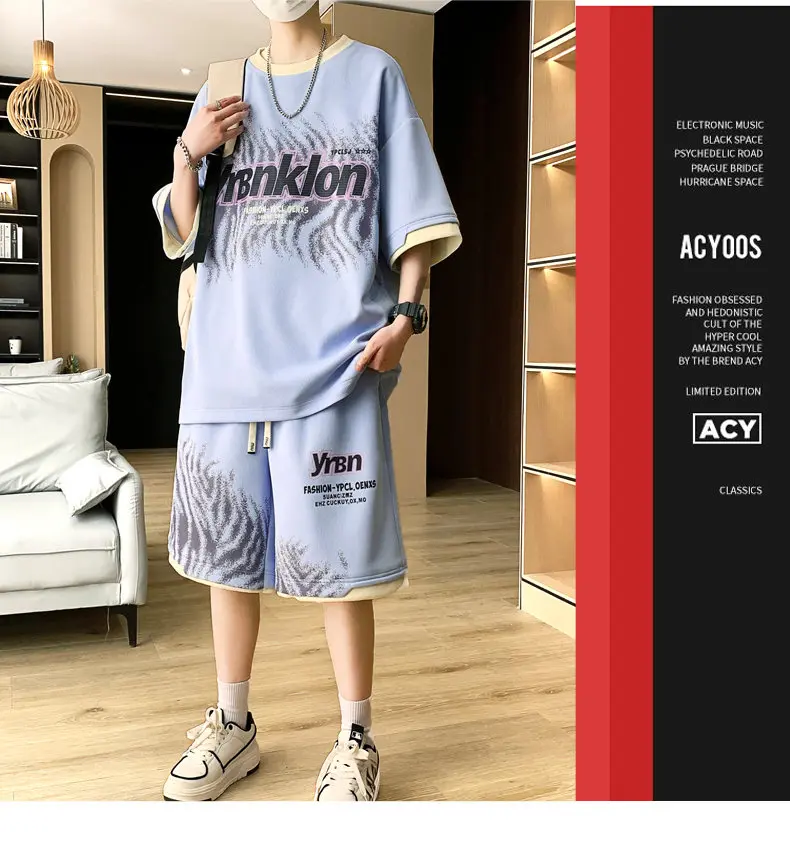 Modische Kurzarm-T-Shirts & Shorts Herren-Sets 2026 Sommer Jugend Streetwear 2-teilige Trainingsanzüge Lässige Oberteile & Hosen Kleidung – Detail 13