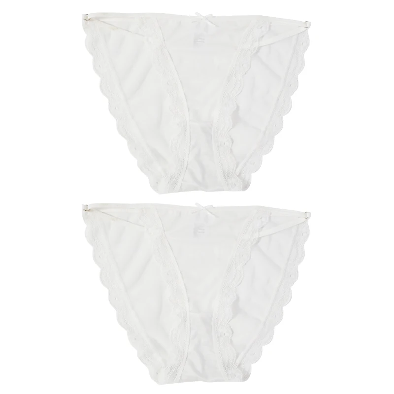 2PCS Mesh Satin Half Pack Panties Women's Ice Silk Low Rise Soft Intimates Breathable Sexy Lace Underpants Light Silky Briefs