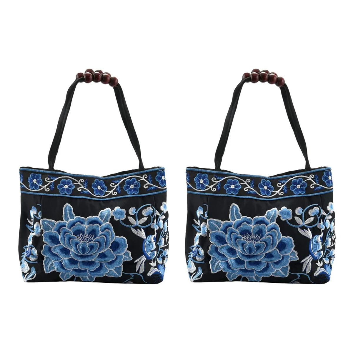 

2X Chinese Style Women Handbag Embroidery Ethnic Summer Fashion Handmade Flowers Ladies Tote Shoulder Bags Cross-Body