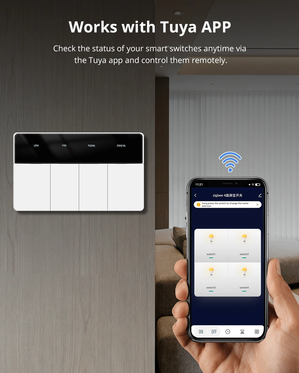 Zigbee DIY Name Switch Horizontal Display Screen Big Push Button Work with Tuya