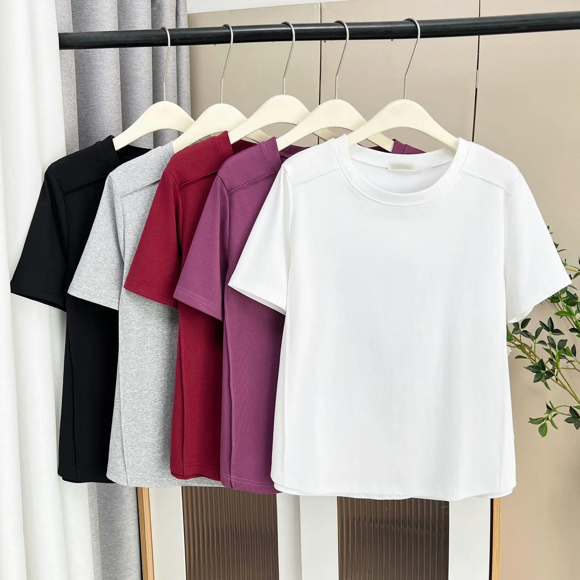 100kg Summer New Top Simple Basic Thin Solid Color short-sleeved Cotton Tees Plus Size Women's T-shirt 023