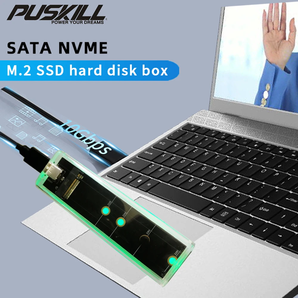 PUSKILL  LED   ϵ Dr, M.2 NVMe NGFF SSD Ŭ, USB 3.1 C Ÿ, 10Gbps SATA HDD ڽ, 2230 2242 2260/2280