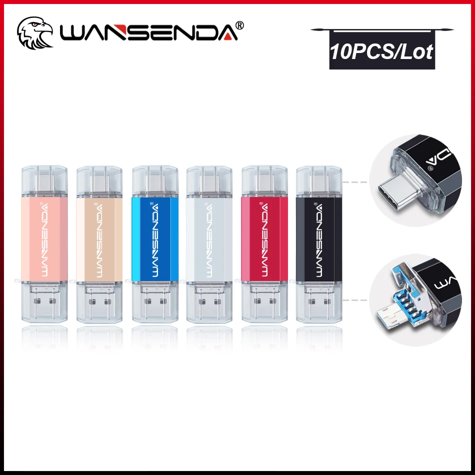 

10PCS/Lot WANSENDA USB Flash Drive OTG 3 IN 1 USB3.0 & TYPE C & MicroUSB Pendrives 16GB 32GB 64GB 128GB for SmartPhone/PC