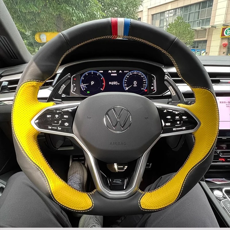 

Hand-Stitched Genuine Leather Sports style Steering Wheel Cover For Volkswagen VW ID3 ID4x 2022 2023 Auto Interior Accessories