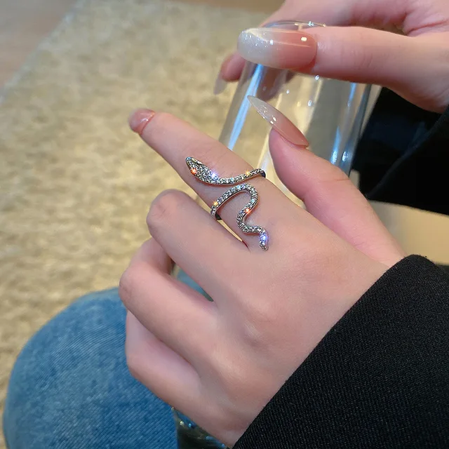 Anillo de serpiente abierto con diamantes de imitación góticos, anillos ajustables de animales, reptiles para hombres, mujeres, moda Punk, niños, niñas, regalos de joyería de cumpleaños - Image 4
