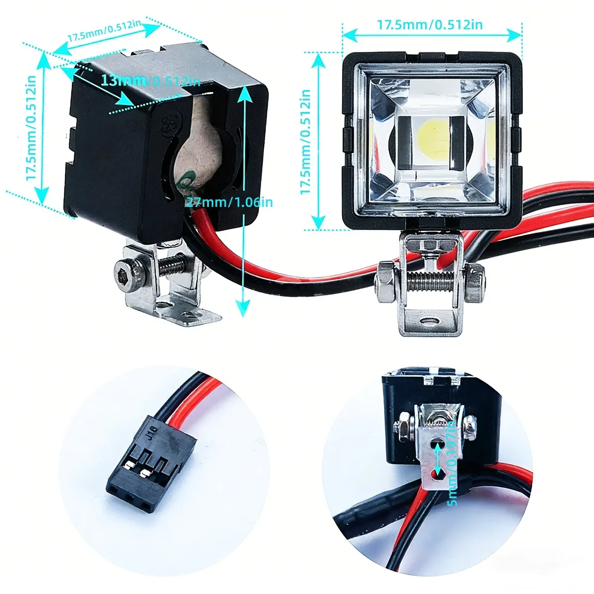 Kit de phares LED pour RC Crawler 1/10 avec câblage visible, compatible Traxxas TRX4 et TRX6.