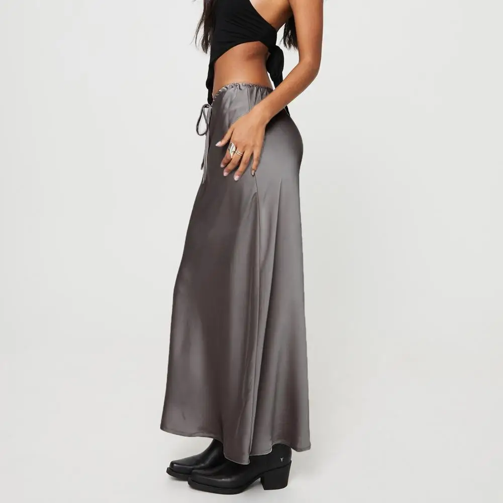 

Hip-covering Tight-fitting Skirt Elegant Silky Satin High Waist Maxi Skirt for Women Ankle Length A-line Solid Color Skirt