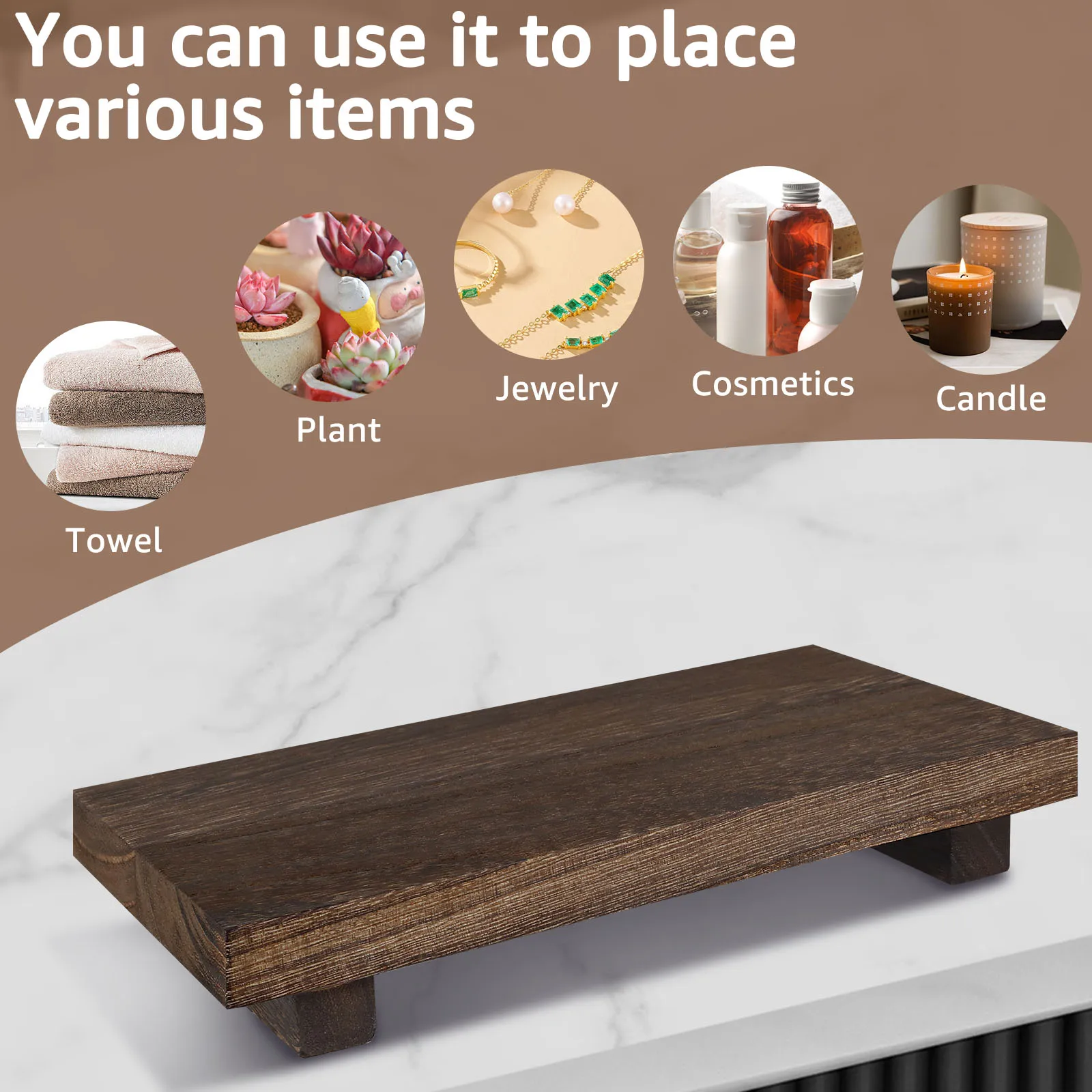 Wood Pedestal Stand Anti-Slip Riser Soap Tray Farmhouse Wooden Vintage Kitchen Bathroom Counter Decor Sink Tray Candle Plant 5