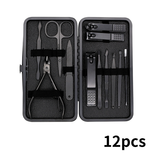 Set Nail Clippers Tools Household 18Pcs Black Stainless Steel Ear Spoon Nail Cutters Scissors Kit For Manicure Tools