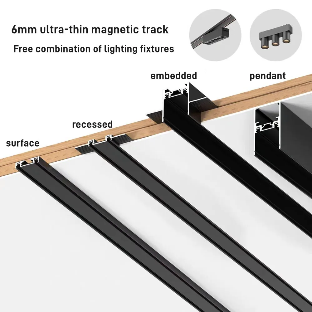 Smart Home Tuya Dimming 6MM Ultra-Thin Ceiling Mount 48V Magnetic Track Light System Thin Slim Surface Mounted Linear Light 3