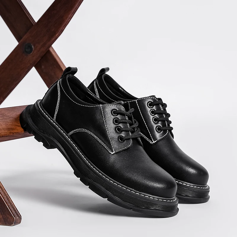 

Men Casual Shoes 2023 Autumn Fashion Black Comfortable Flat Male lace up Office genuine leather Men Shoe Non-Slip Zapatos Hombre