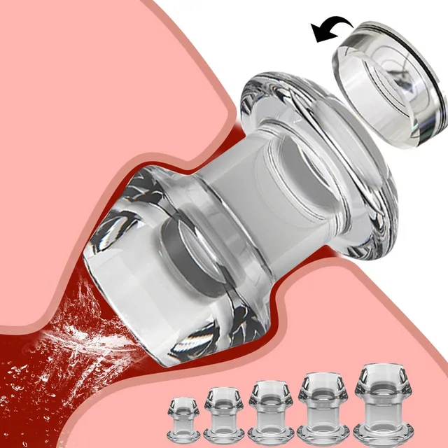 Hollow Speculum Peeking Anal Beads Butt Plug with Stopper Expander Tunnel Transparent Anus Dilation Adult Women