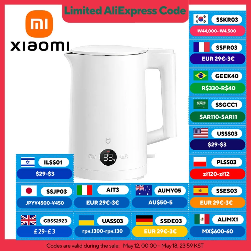 XIAOMI MIJIA Constant Temperature Electric Kettles 2 Stainless Steel 1800W LED Display Four Thermos Modes 220V Kettle Tea Coffee electric kettle