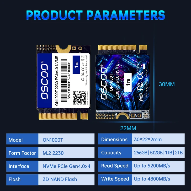 OSCOO M.2 2230 NVMe PCIe Gen4.0*4 SSD 1TB Internal Solid-State