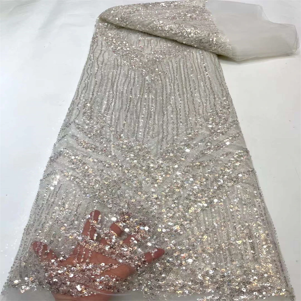 

Latest 2023 Tulle Lace Fabric High Quality African Nigerian Embroidery French Tulle Laces With Sequins For Wedding Dresses XC300