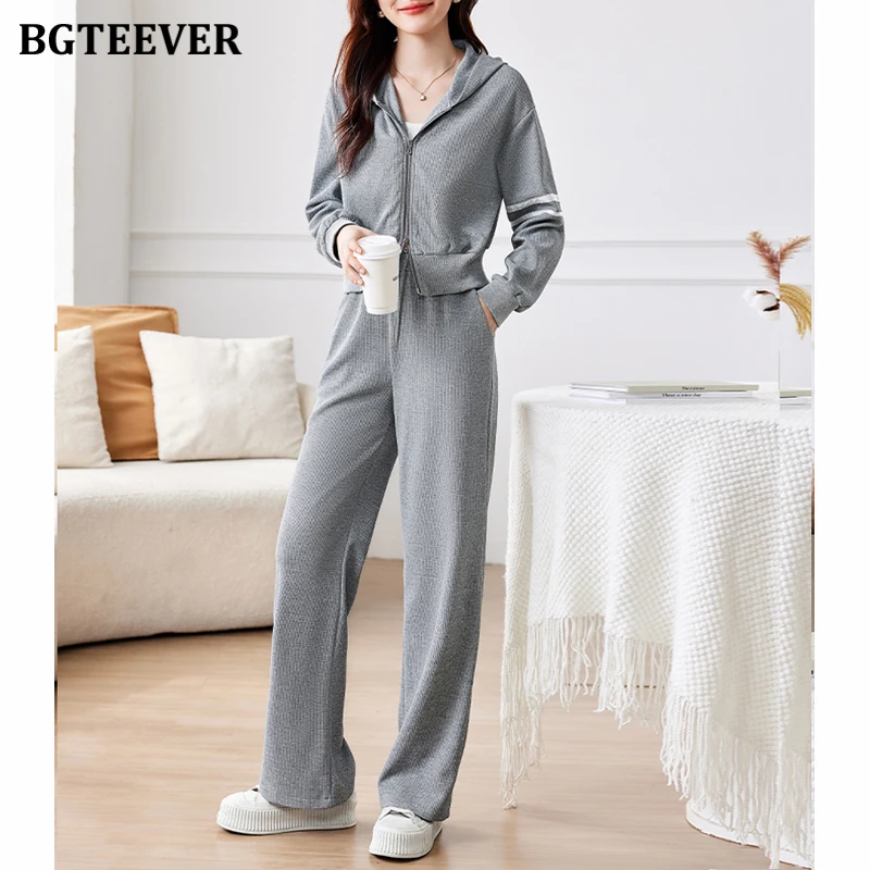 

Спортивный костюм BGTEEVER женский из 2 предметов, свитшот с длинным рукавом и капюшоном и брюки с завышенной талией, Осень-зима