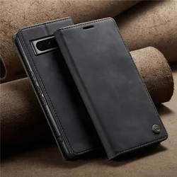 CaseMe Premium Retro Magnetic Flip Leather Wallet Phone Case for Pixel 6 Pro (Black)