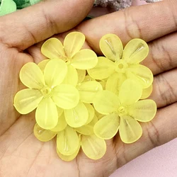 Set of 10 Five - Petal Flower Loose Beads for DIY Jewelry and Hairpin Crafts (Yellow)