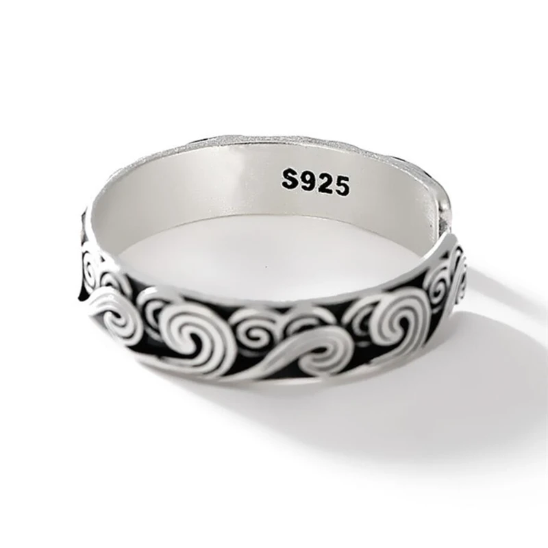 WYEAIIR 925 Sterling Silver Ethnic Retro Good Luck Cloud Wave Resizable Opening Ring For Women Luxury Jewelry 5