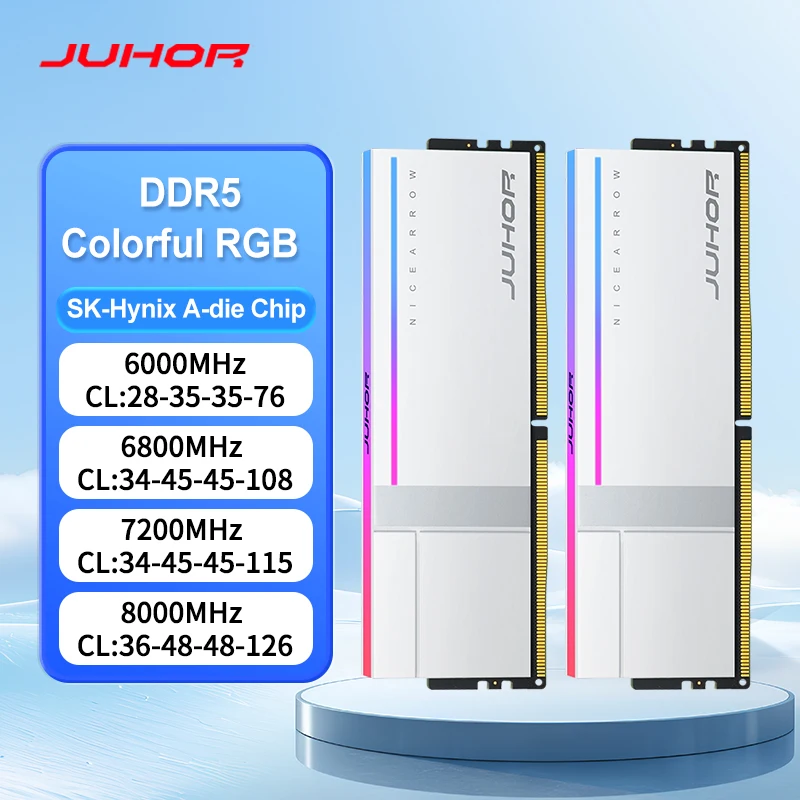 JUHOR Memoria Ram RGB DDR5 16GB DDR5 32GB(16GBX2) 6000MHz 7200MHz 8000MHz UDIMM Desktop UDIMMRAM PC Computer Speicher Hynix Chip