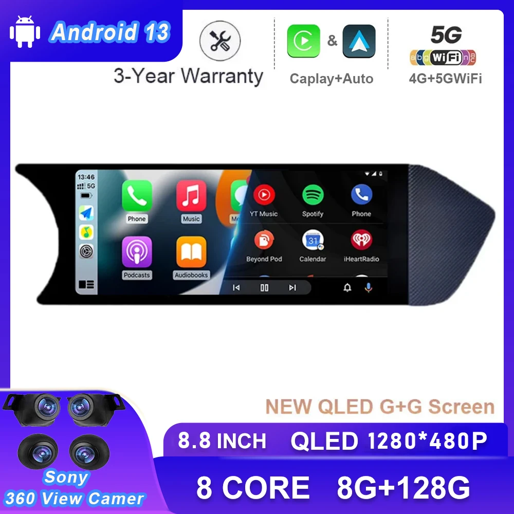 

8.8" Android 13 QLED Screen Car Multimedia For Benz C Class W204 S204 NTG4.5 Headset Carplay Radio Player LHD RHD WIFI SIM GPS