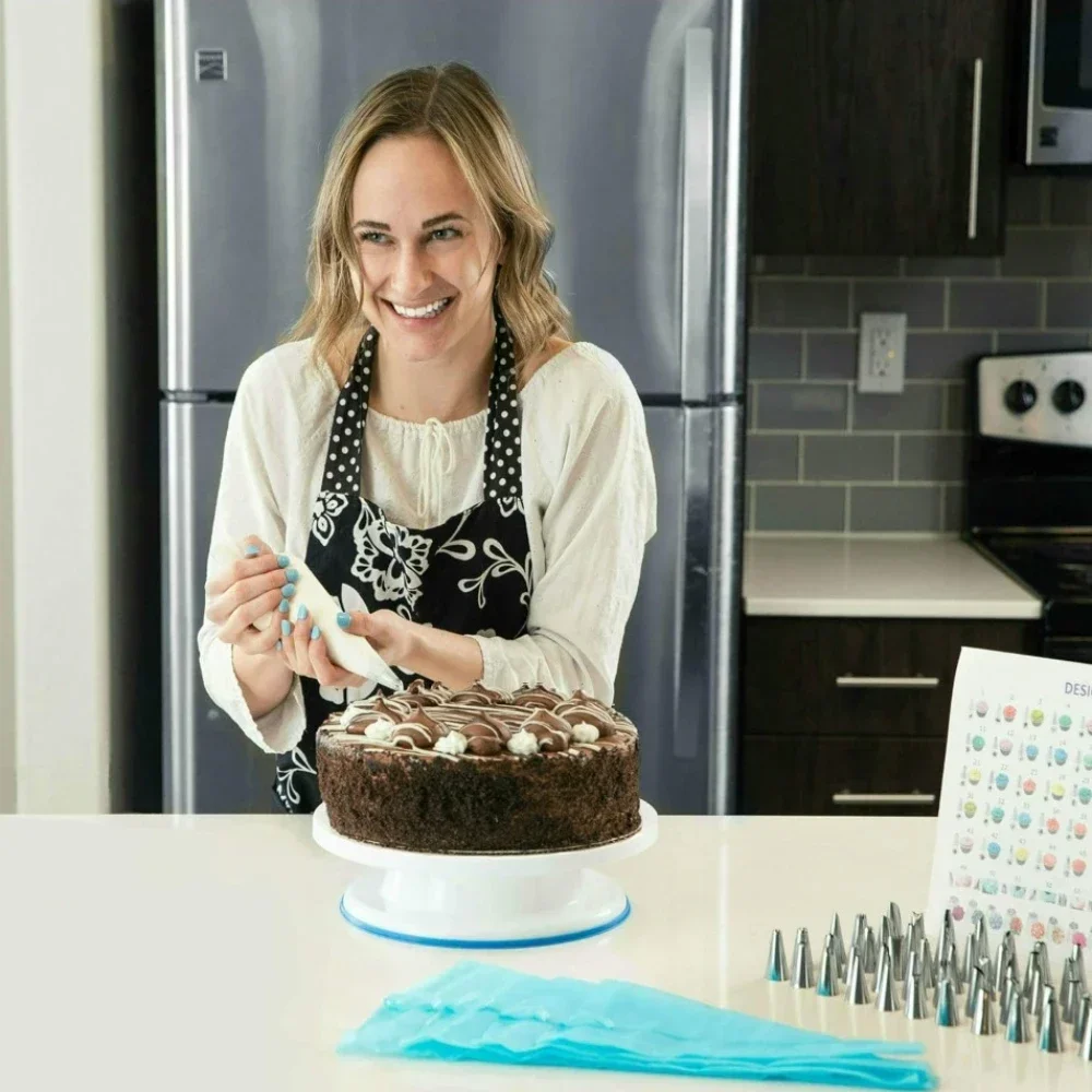 Cake Decorating Tools Kit 200pcs Rotating Cake Turntable Stainless Steel Nozzles for Beginners Lovers