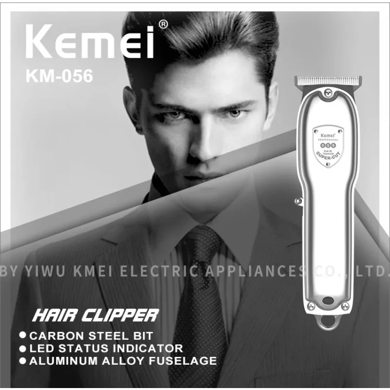Usb Charging Cordless Hair Cutter Kemei KM-056 10w Powerful Motor Barber Hair Clipper For Men Beard Trimmer 2