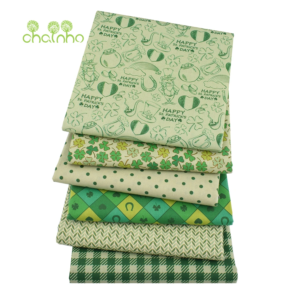 Chainho,Printed Plain Weave Cotton Fabric,Patchwork Cloth,Handmade DIY Quilting Sewing Material,Green Series,20x25cm,15CD91