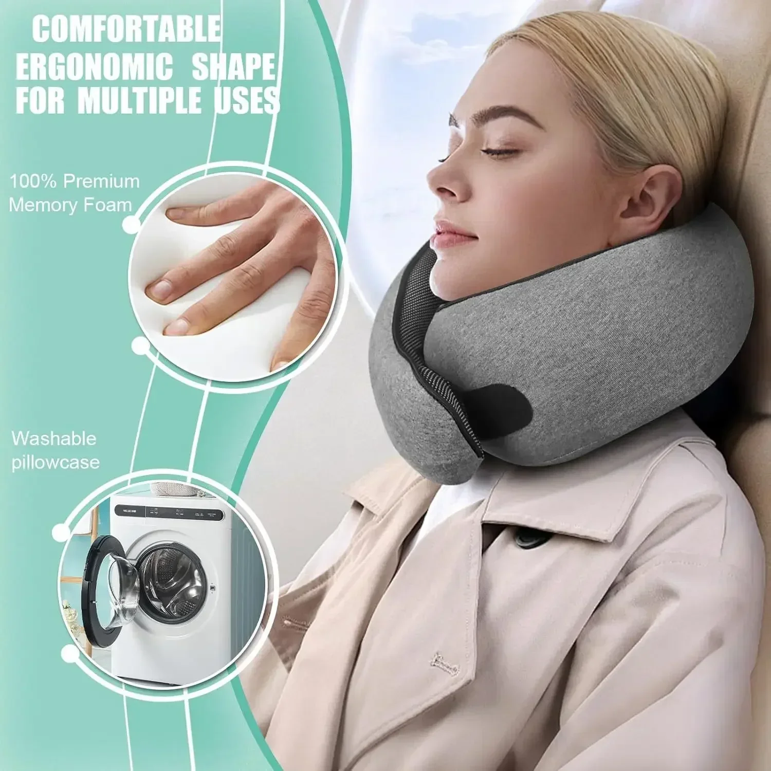 Travel Neck Support Portable Adjustable Soft Noon Break Sleep Pillows Memory Foam U-shaped Pillow Snail Style 3