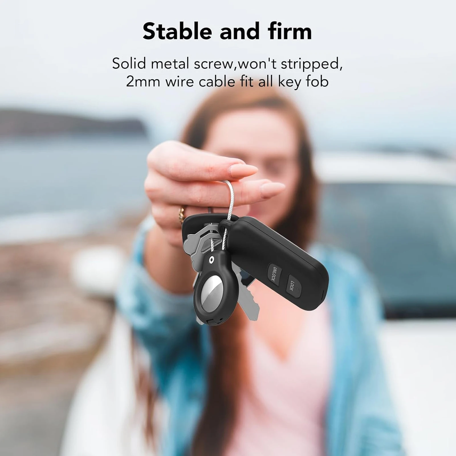 Secure AirTag Holder with Wire Cable for Keys, Pets, and Luggage