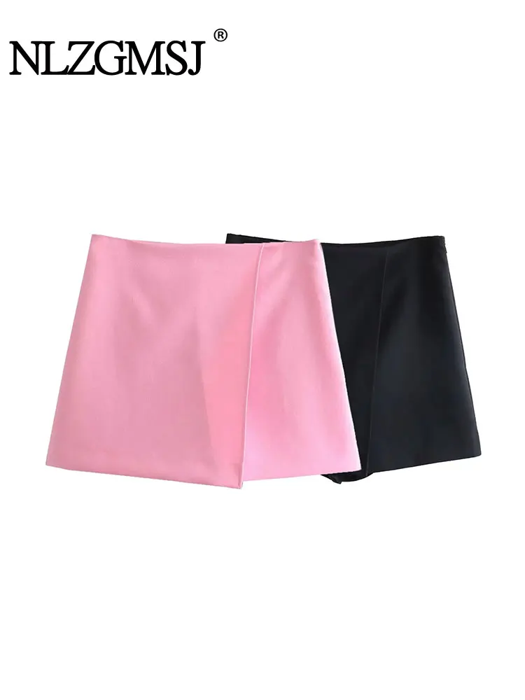 

ZaZevity TRAF 2023 Women Summer Pleated Mini Shorts Skirts Casual Solid Sweet Side Zipper Female Elegant Street Skirt Clothing