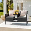 Outdoor Patio Loveseat Modern Rattan 2-Seat Patio Conversation Set with Cushions & Built-in Coffee Table Porch Furniture 1