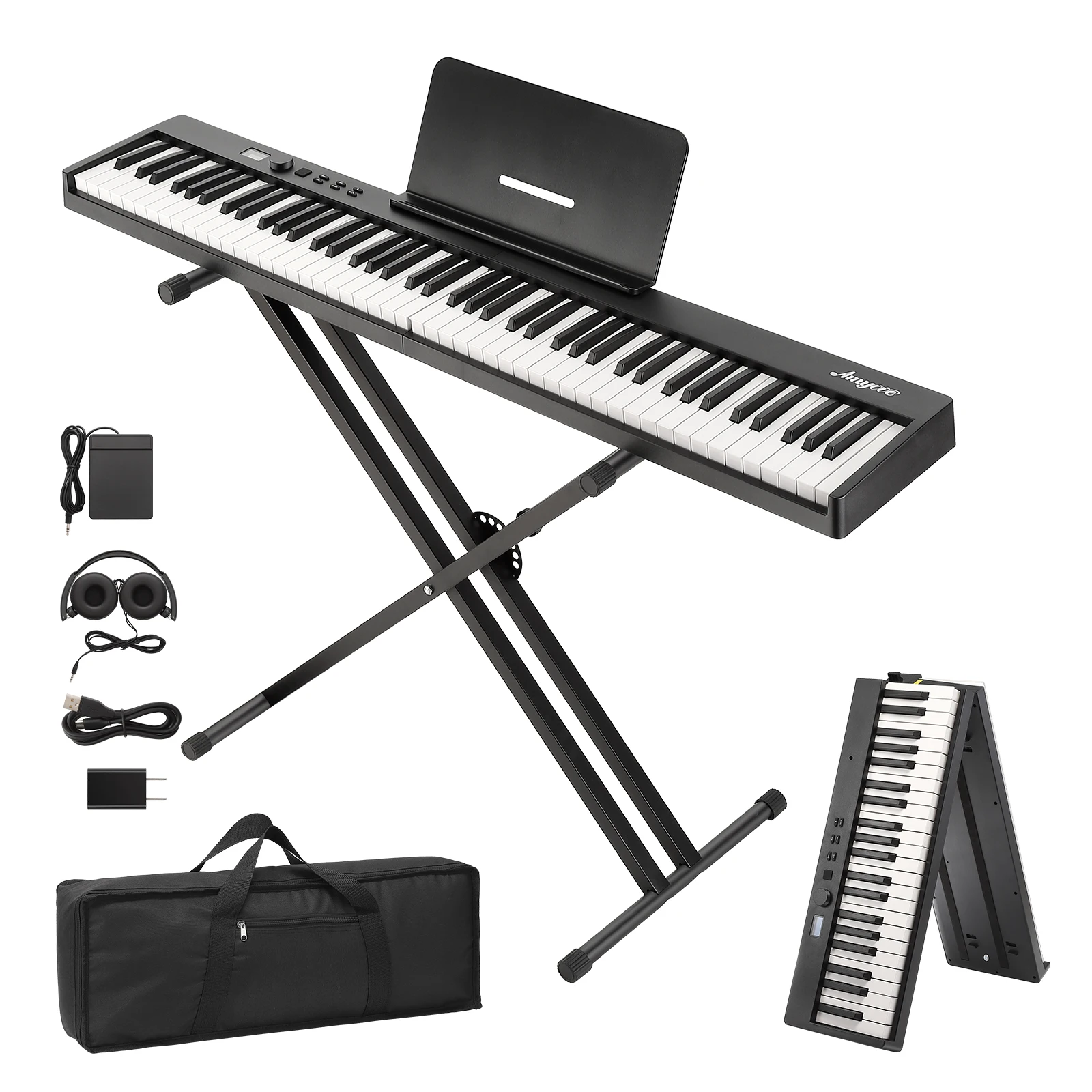 Digital Piano 88-Key Touch-Sensitive Keyboard Full-Size Electronic Piano With a Foldable Keyboard Power Adapter and Carrying Bag