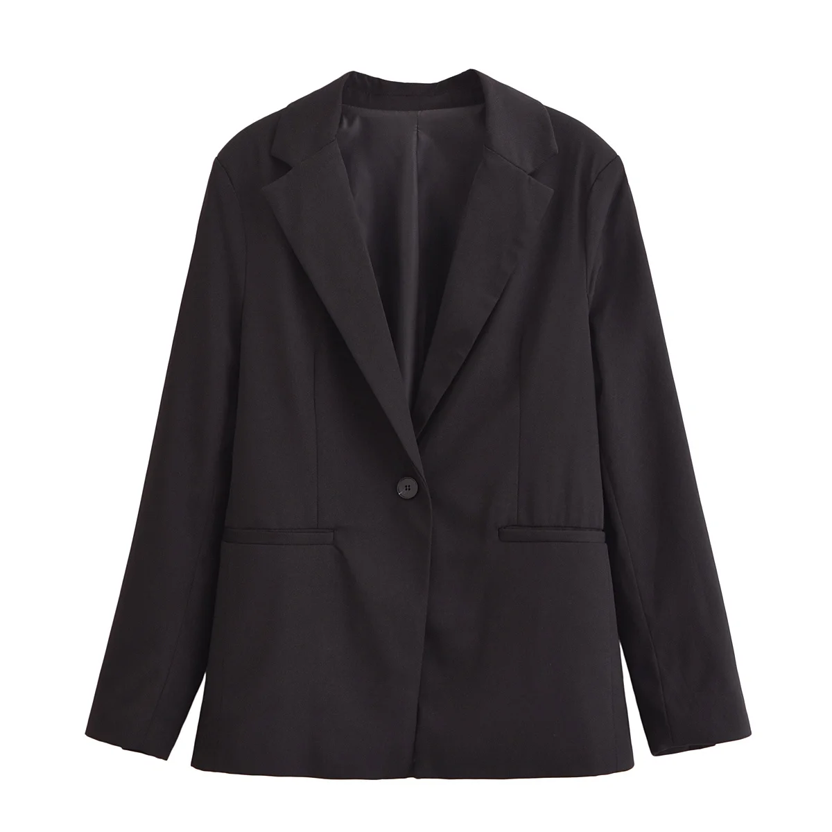 HH TRAF Blazer de manga larga con solapa versátil y sólido a la moda para mujer, chaqueta elegante de un botón para uso diario en la calle, de dos colores