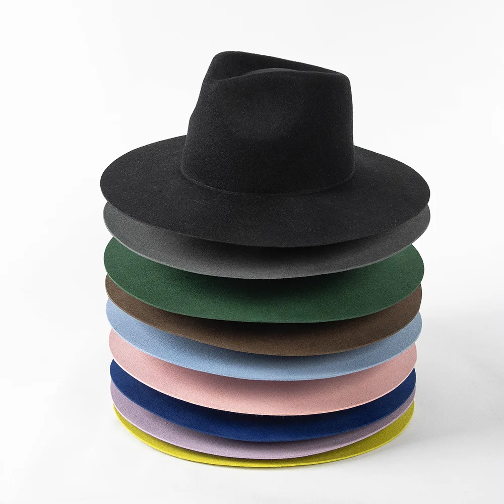 

King Wheat High Crown Wide Brim Wool Women Fedora 2022 Winter New Warm Woolen Jazz Hat Stage Show Felt Cap Shopping Casual Top