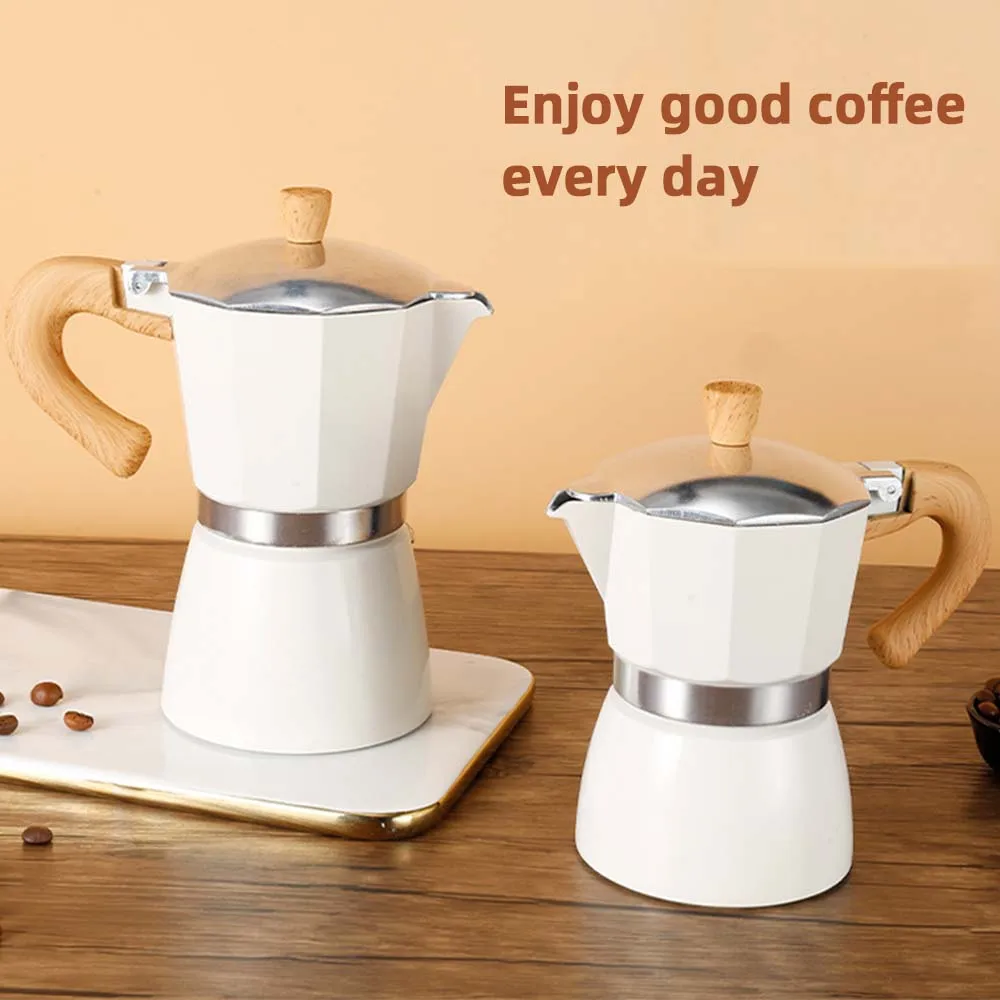 300ml/150ml Moka Pot Italian Coffee Machine Vintage Wooden Handle Espresso Maker Aluminum Cafe Tool Kitchen Accessories