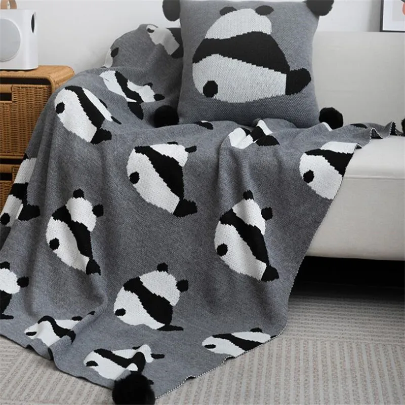 

Knitted Blanket Nordic Style Panda Throw Blankets Cotton Soft Bedspread On Bed Cozy Decorative Sofa Cover Bed Quilt 152*127cm