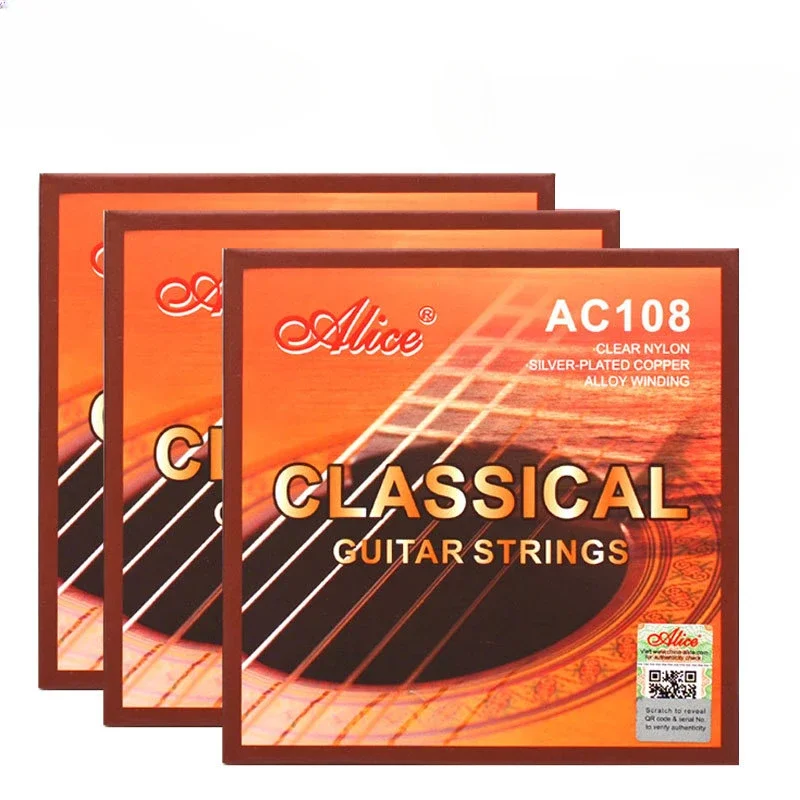 

Alice AC108 Professional Classical Guitar Guitarra Strings Sliver Plated Copper Wound Clear Nylon Normal High Tension 6 Strings